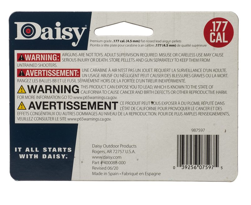Daisy, Precision Max .177 Cal, 7.8 Grains, Wadcutter, 500ct, Flat-Nose Pellets, Flip Top Box, Belt Clip Design, .177 Caliber, 987597-406
