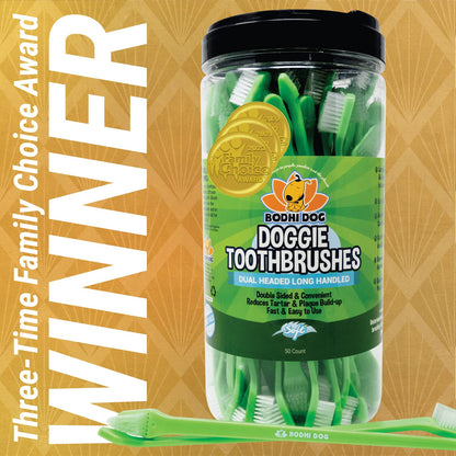 Bodhi Dog Dual-Headed Toothbrush for Dogs & Cats - Soft Bristles for Gentle Pet Dental Care - Puppy & Adult Teeth Cleaning - Easy-to-Use Design for Healthy Gums & Fresh Breath (50 Count)