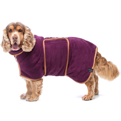 Lucky Paws® UK Dog Drying Coat - Luxurious Double Layer Dog Towel Robe - Dry Your Dogs in Minutes - Ultra Absorbent Drying Robe & Super Soft Dressing Gown (M, Plum)