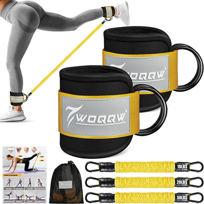 WOQQW Ankle Resistance Bands with Ankle Straps, Ankle Weights Bands for Women, Legs and Glutes Workout Equipment, Home Gym Exercise Equipment for Booty Training, Cable Machine Kickback, Pilates