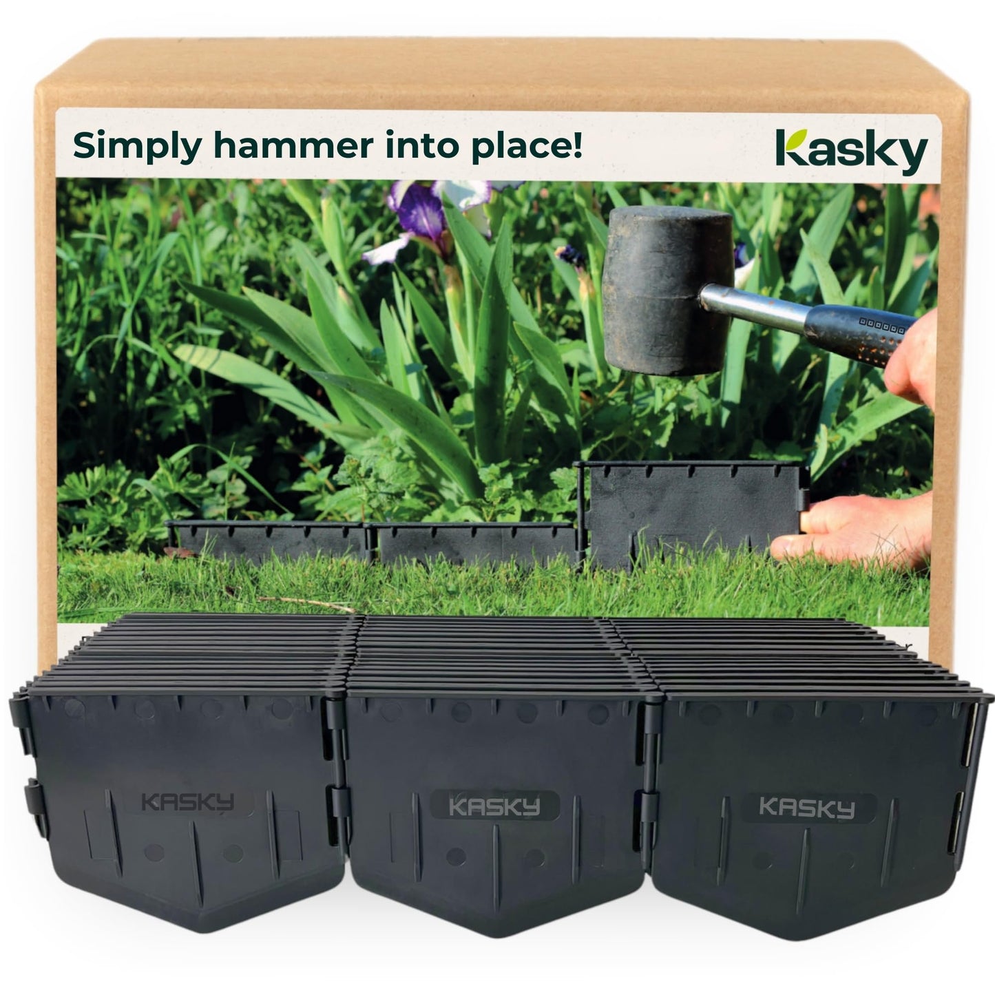 Easy to Install Lawn Edging Border - Simply Hammer into Place, No Trenches to Dig - Durable & Flexible Garden Edging - Invisible Grass & Path Edge from Recycled Plastic - 10.7 m / 35 ft Long