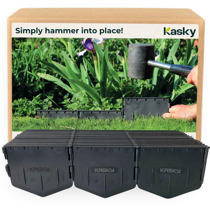 Easy to Install Lawn Edging Border - Simply Hammer into Place, No Trenches to Dig - Durable & Flexible Garden Edging - Invisible Grass & Path Edge from Recycled Plastic - 10.7 m / 35 ft Long