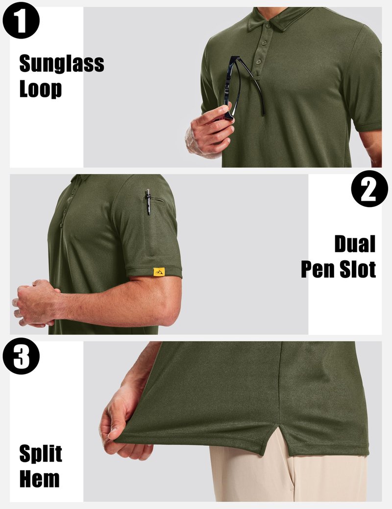 MAGCOMSEN Men's Polo Shirts Short Sleeve Dry Fit Moisture Wicking Golf Polos UPF 50+ Casual Collared T-Shirt Army Green XL