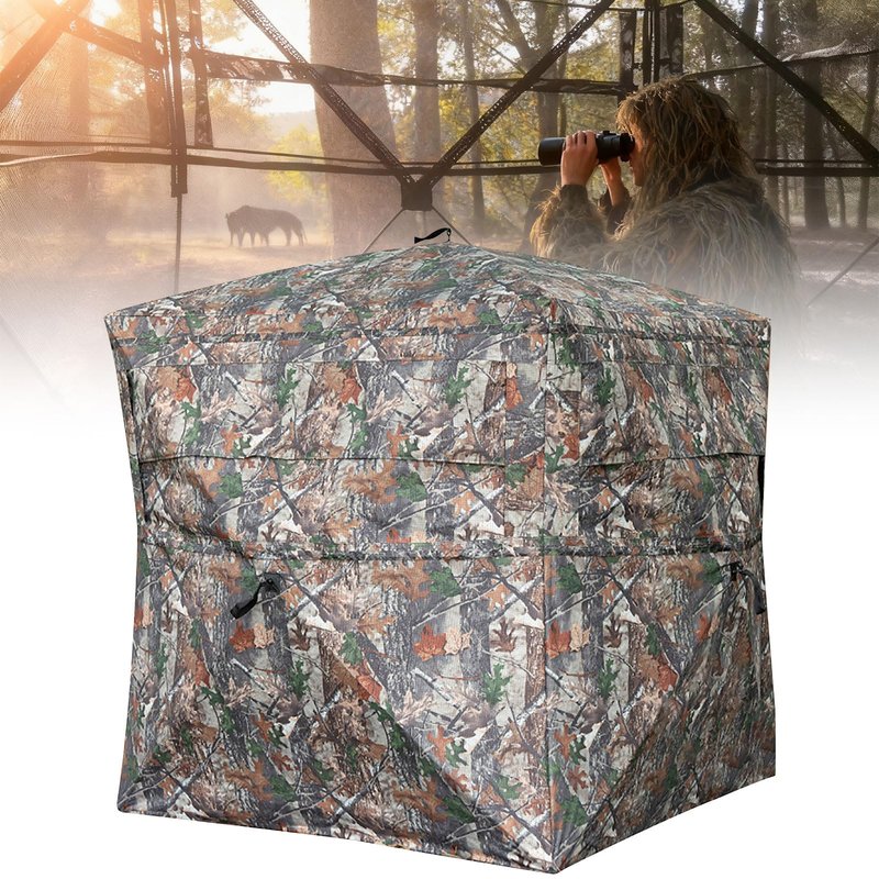 Fogun Hunting Blind 270 Degree See Through with Carry Bag, 3-4 Person Pop-Up Ground Blind - Durable 300D Deer & Turkey Blind for Full Concealment, Portable Tent (Forest Camo)