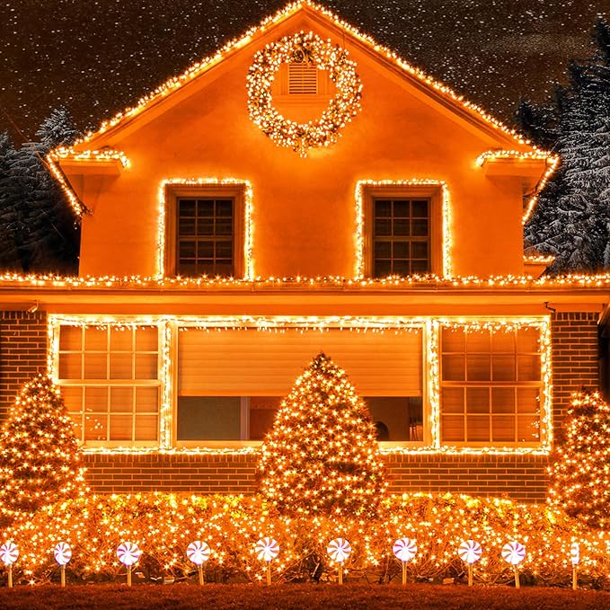 120 LED Christmas Lights Outdoor 40 FT String Lights Indoor Outdoor Clear Wire with 8 Modes, Plug in Waterproof Orange Fairy String Light for Indoor Christmas Thanksgiving Decorations