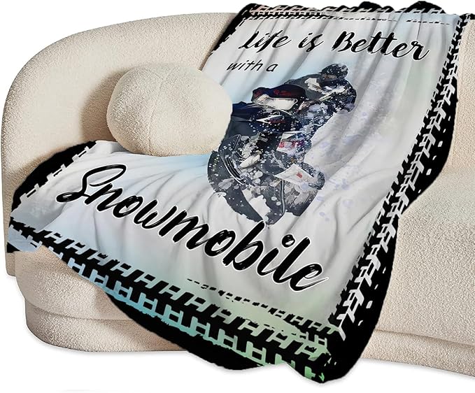 Snowmobile Lover Flannel Fleece Throw Blanket - Soft Warm Cozy Plush Sport Decor Gift For Bed Couch Living Room - Fuzzy Stuffed Decoration For Kids Adult 80"x60"