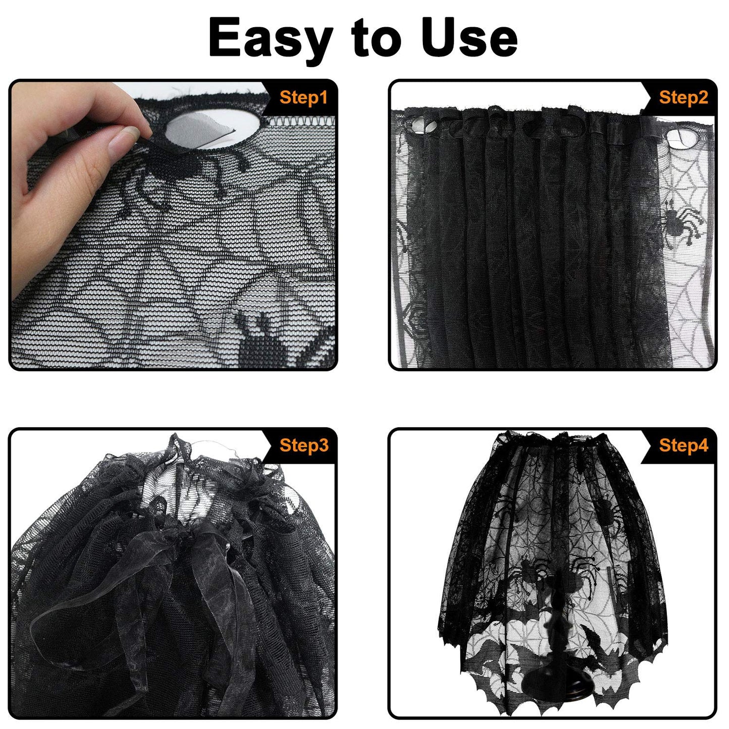 3Pcs Halloween Lamp Shade Cover Decoration, Black Lace Ribbon Spider web Lampshades Cover Topper Scarf for Festive Party Indoor Decor Supplies, Large 20 X 60 Inch Spiderweb Lamp Shade Cover