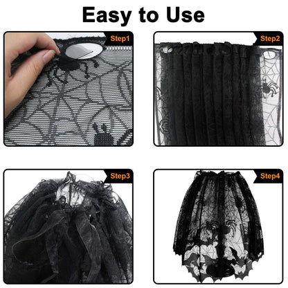 3Pcs Halloween Lamp Shade Cover Decoration, Black Lace Ribbon Spider web Lampshades Cover Topper Scarf for Festive Party Indoor Decor Supplies, Large 20 X 60 Inch Spiderweb Lamp Shade Cover