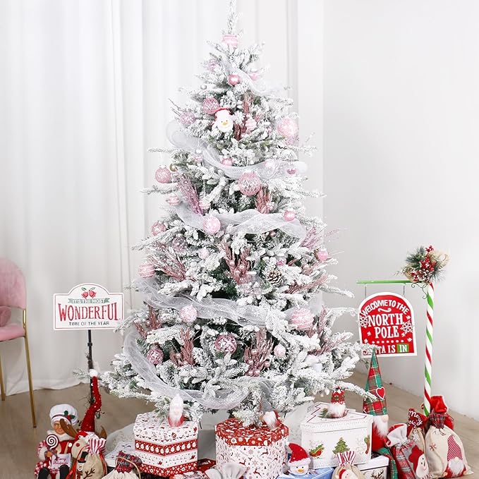 Super Holiday Christmas Ball Ornaments, 33PCS Pink Clear Shatterproof Plastic Foam Ornaments Set for Hanging Xmas Tree Holiday Thanksgiving Valentine's Day Party Decor.