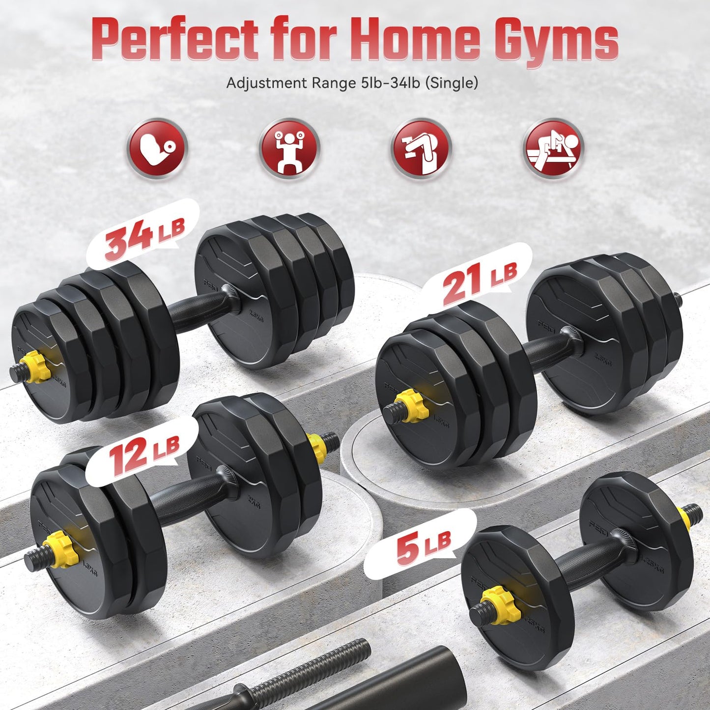 FEIERDUN Adjustable Dumbbells, 68lbs Free Weight Set with 4 Modes, Used as Barbell, Kettlebells, Push up Stand, Fitness Exercises for Home Gym Suitable Men/Women