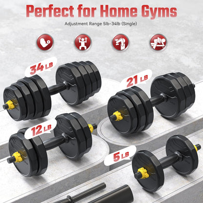 FEIERDUN Adjustable Dumbbells, 68lbs Free Weight Set with 4 Modes, Used as Barbell, Kettlebells, Push up Stand, Fitness Exercises for Home Gym Suitable Men/Women
