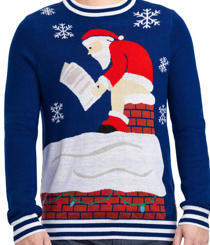 Tipsy Elves Men's Ugly Christmas Sweaters - Funny Christmas Sweaters for Men - Fun Holiday Pullovers - Men's Hilarious Blue Pooping Santa Claus Ugly Christmas Sweater Size X-Large