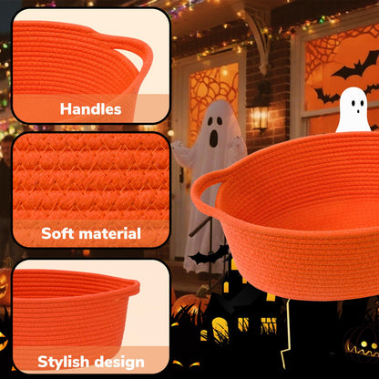 CHICVITA Halloween Basket for Gifts, Boo Basket for Gift Empty, Rope Decorative Baskets with Gift Bags & Ribbon for Baby Girl, 12"x 8"x 5"