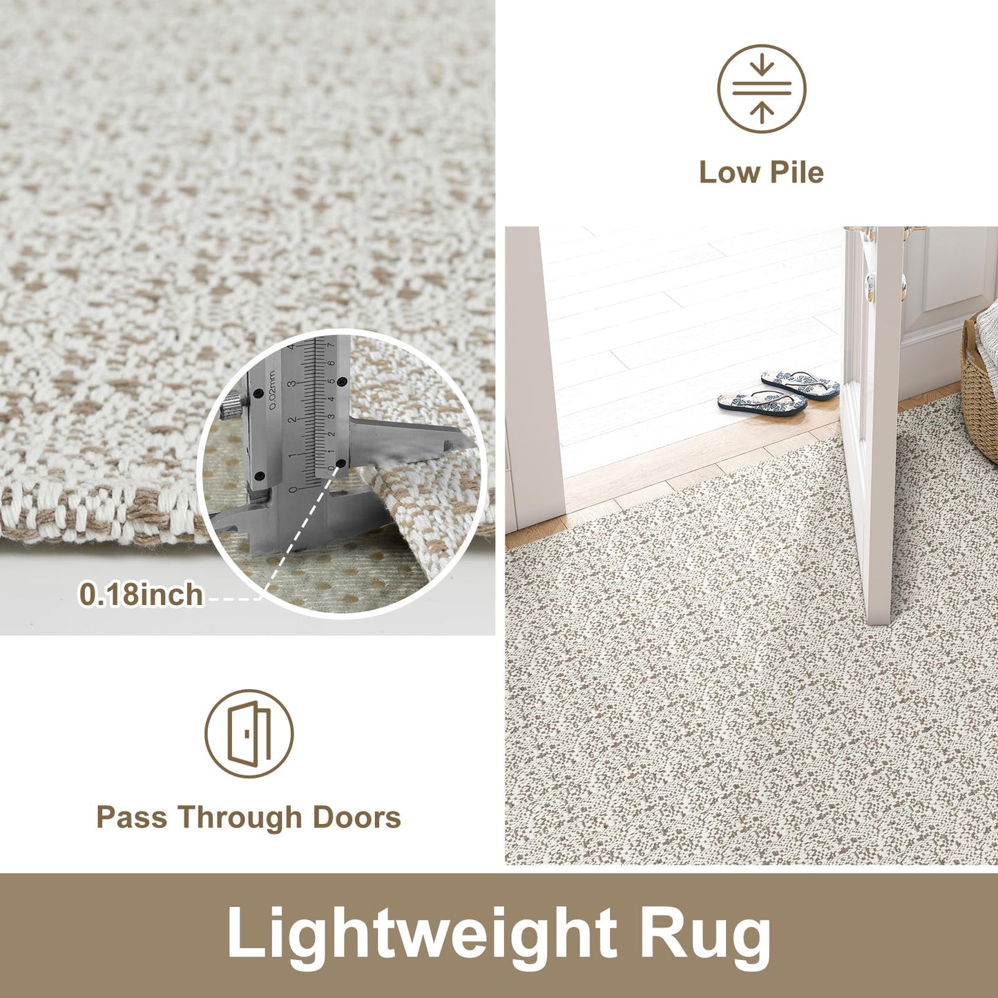 Collive Washable 2x3 Small Bathroom Rugs, Cotton Woven Rug for Entryway Tan Non Slip Indoor Doormat, Farmhouse Kitchen Carpets Boho Throw Rugs for Bedroom Entrance Front Door
