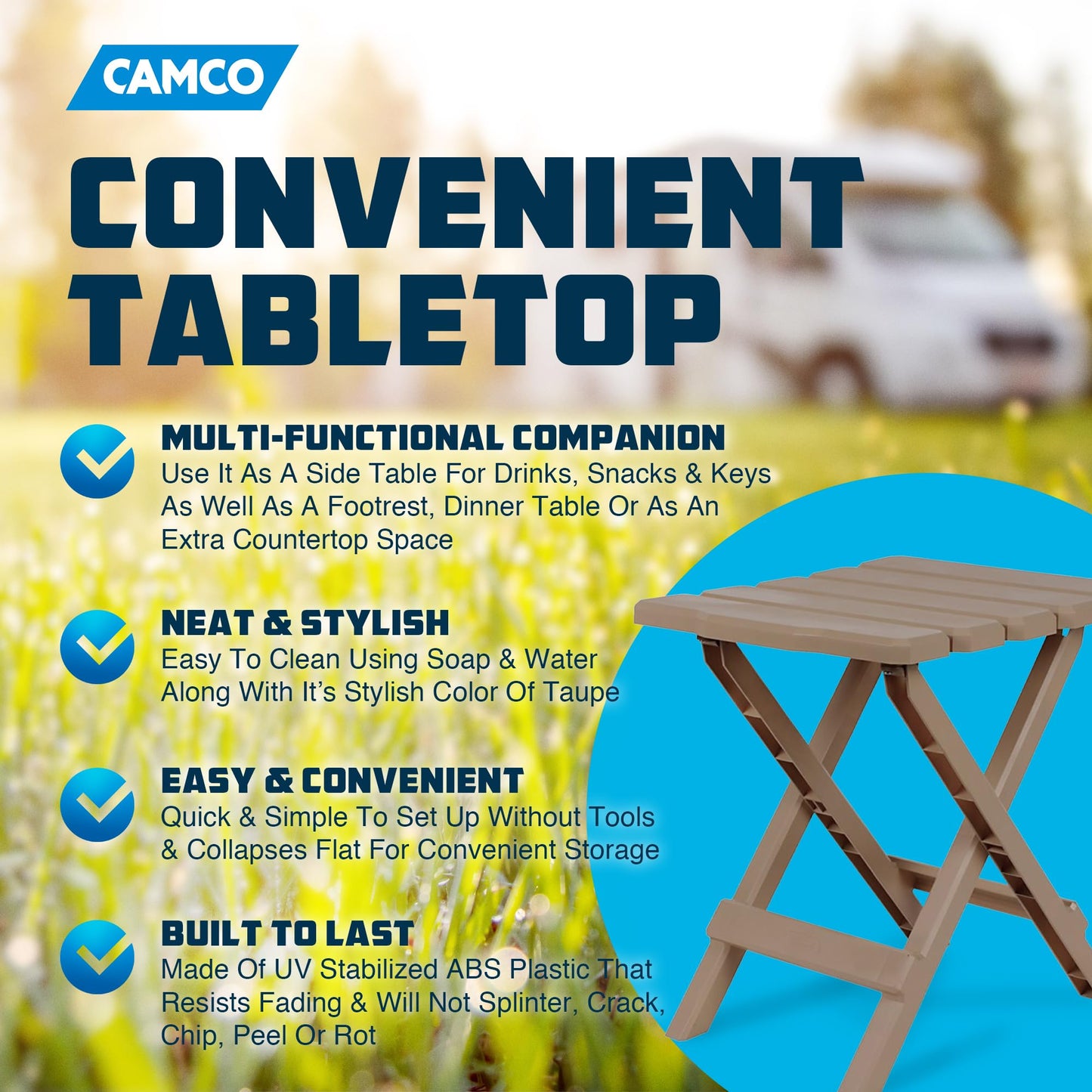 Camco 21045 Small Quick-Folding Adirondack Table, Plastic, Taupe