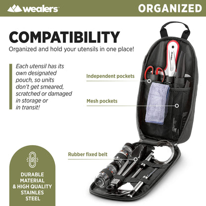 12 Piece Camp Kitchen Cooking Utensil Set Travel Organizer Grill Accessories Compact Gear for Backpacking BBQ Camping Hiking and Travel Black