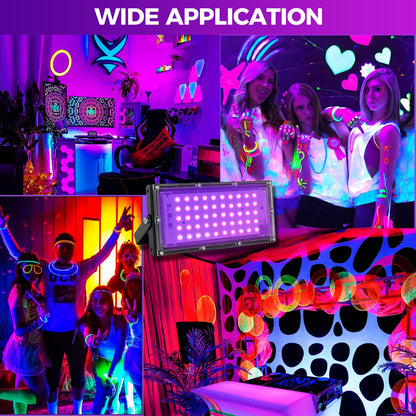 Waygor 50W LED Black Lights for Glow Party, IP65 Waterproof UV Blacklight Floodlight 395nm Black Light Spotlight Purple Black Light Flood Light Fluorescent UV Light Lamp for Halloween Decor (4 Pack)