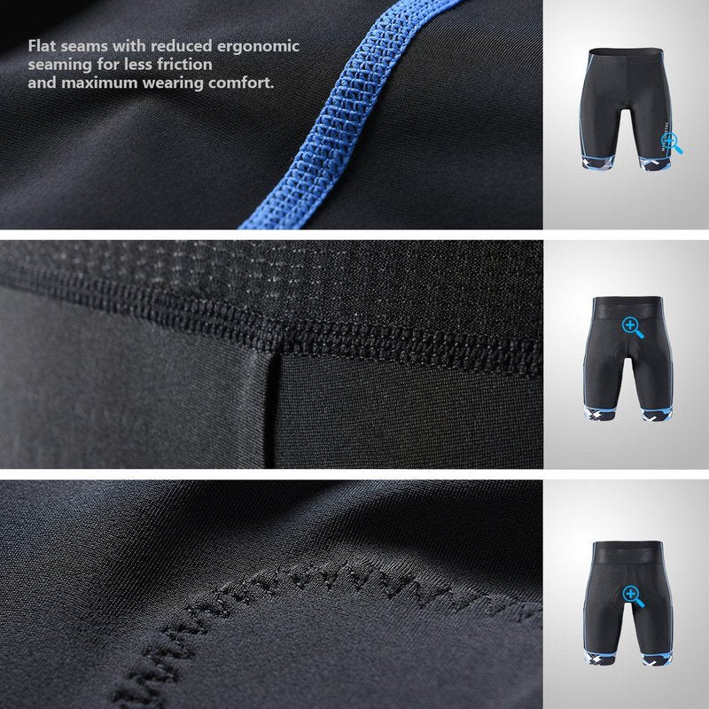 MY KILOMETRE Mens Triathlon Shorts with Adjustable Drawstring Easy Reach Leg Pockets Chamois for Long-Distance Tri Race (Black-Blue X-Large)