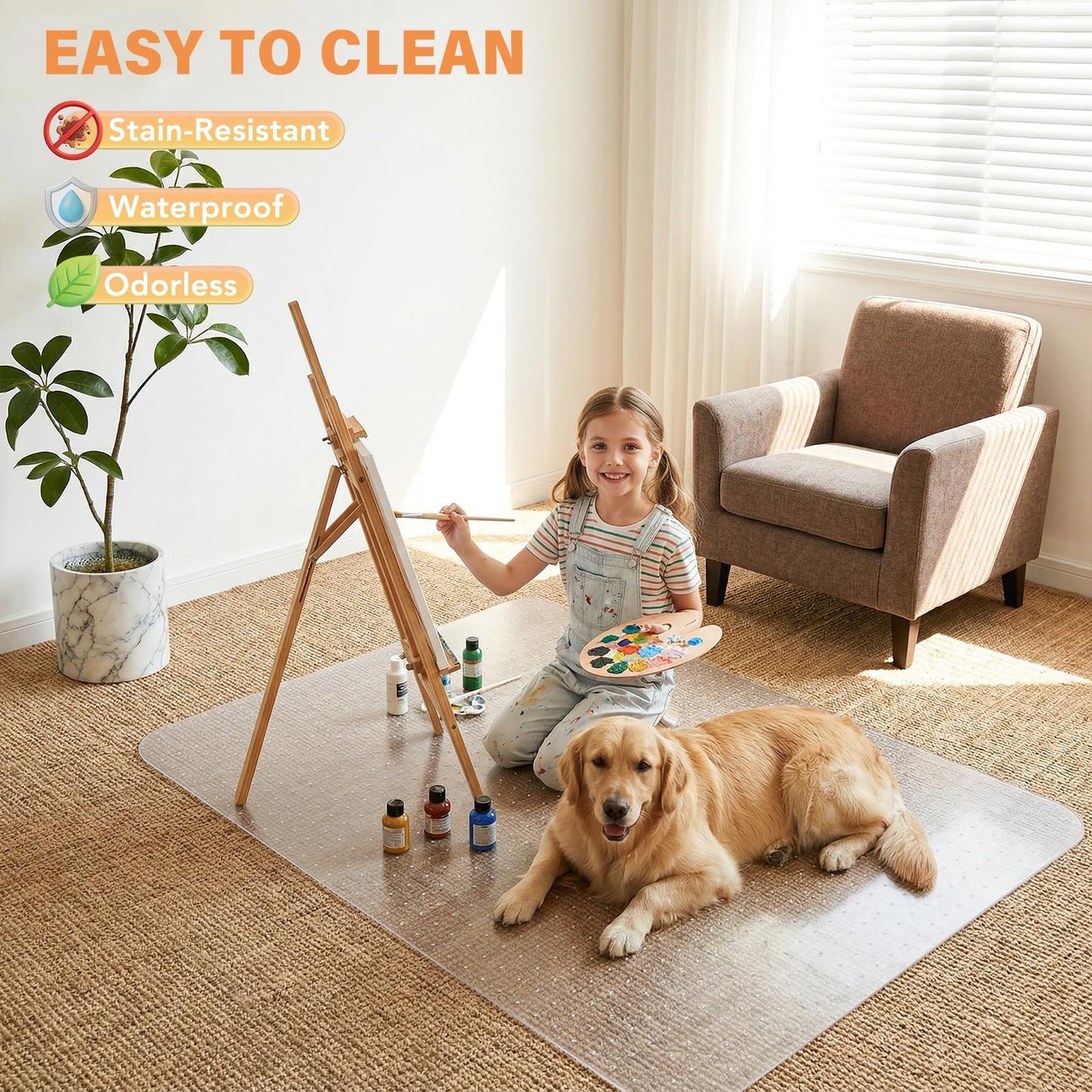 Office Chair Mat for Carpet, 45" x 53" Clear Desk Chair Mat with Lip, Heavy Duty Plastic Floor Protector for Low Pile Carpet, Smooth Easy Glide Under Desk for Office or Home