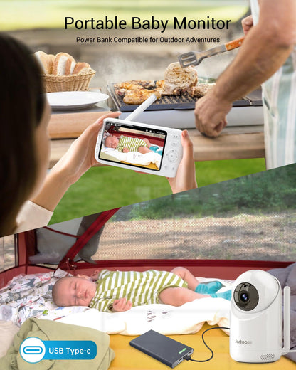 Jartoo 2K Video Baby Monitor with Camera and Audio, 3000ft Long Range Baby Monitor No WiFi 5.5" FHD Screen ANC Baby Camera Wireless, Feeding Clock, Night Vision, 2-Way Talk, AI Cry Detect, 6000mAh