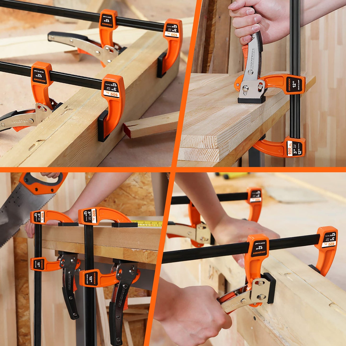 Jorgensen 12-inch Bar Clamp Set, Bar Clamp for Woodworking, Quick Release Gear Clamp with 600 lbs Load Limit - 2 Pack