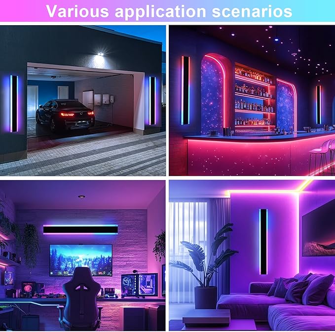 2 Pack Modern RGB Led Wall Lights Fixture, 40 inch Outdoor Long Wall Light, Dimmable Wall Mounted Light Fixtures, Exterior Long Linear Lighting for Patio, Garage, Porch, Front Door