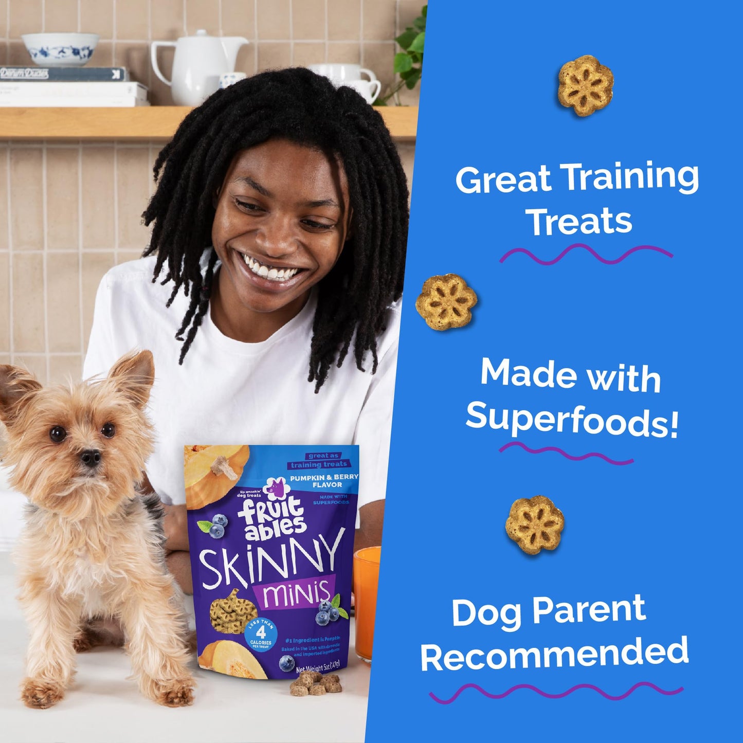 Fruitables Skinny Mini Dog Treats, Healthy Pumpkin Treat for Dogs, Low Calorie & Delicious, Puppy Training, No Wheat, Corn or Soy, Made in the USA, Pumpkin and Berry Flavor, 5oz