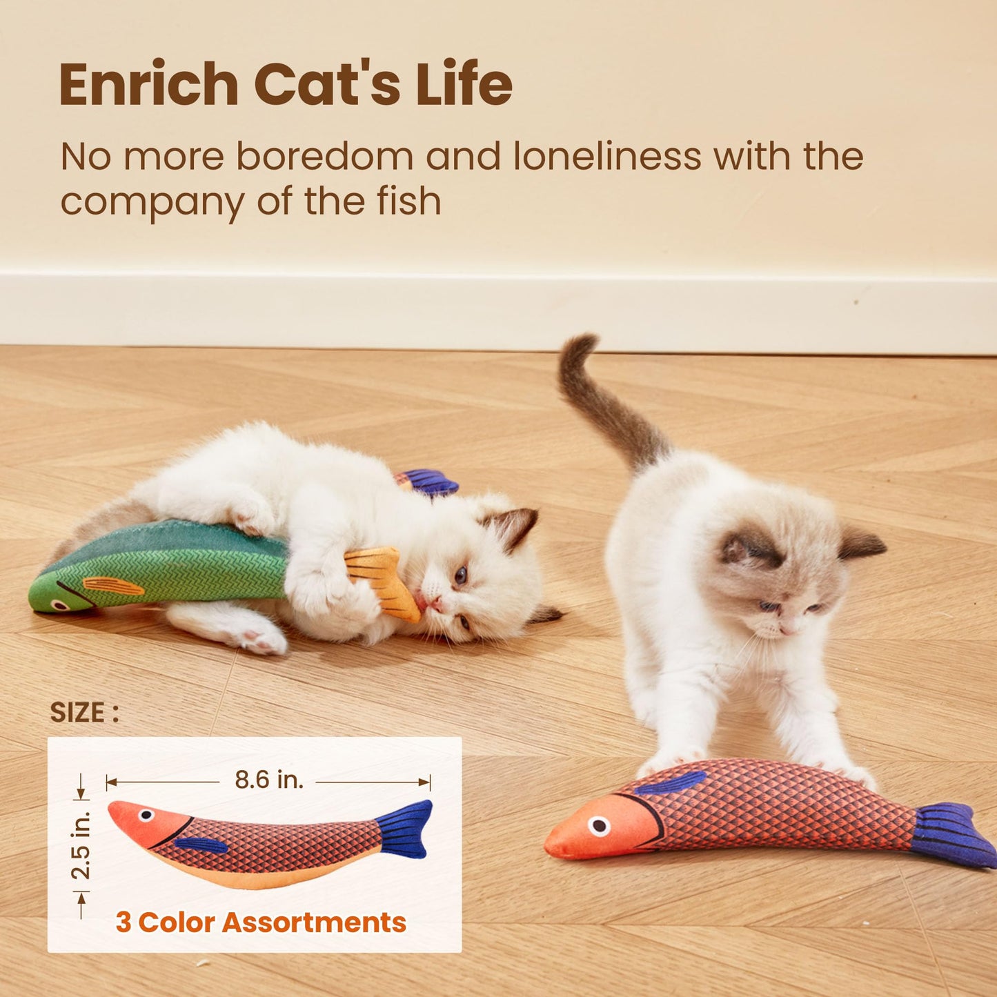 Potaroma Cat Toys Saury Fish, 3 Pack, Catnip Crinkle Sound, Soft and Durable, Interactive Kitten Kicker for Indoor Kitty Exercise 9.4 Inches for All Breeds