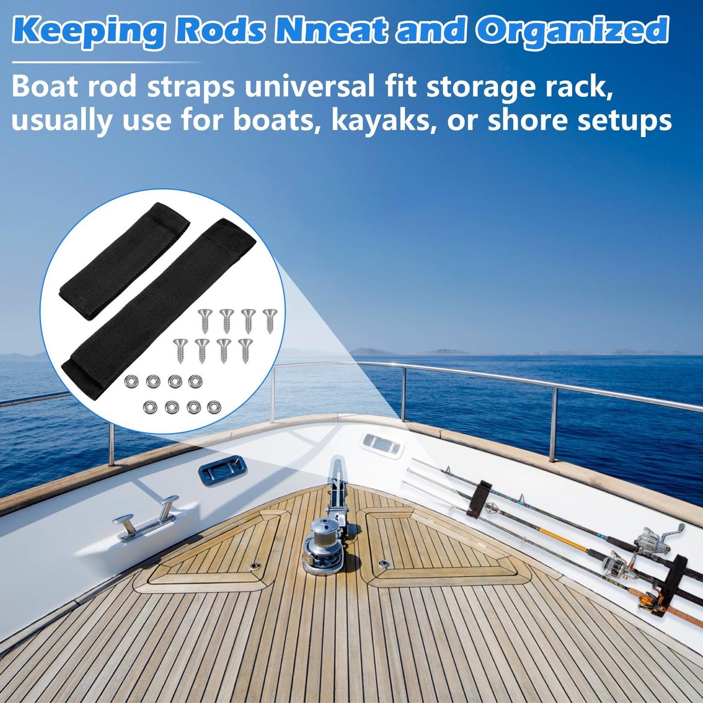 Luojiedejinbiao 12760-7 Fishing Rod Straps for Boat Deck 10 in and 6.5 in Rod Strap with Screws Universal Fit Storage Rack