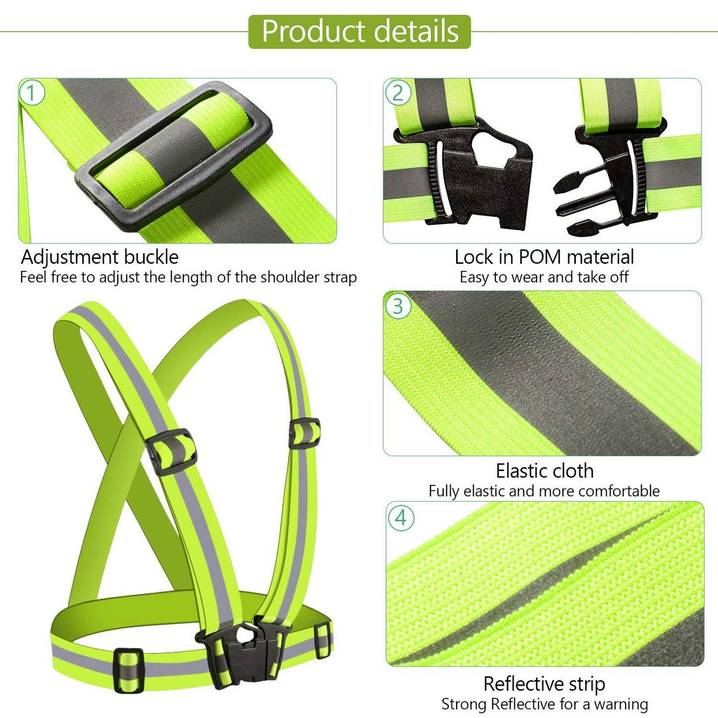 2 Pcs Reflective Vest Adjustable Reflective Running Gear Safety Vest Waist Belt Stripes Jacket High Visibility for Outdoor Jogging, Cycling, Walking, Safety Work, Motorcycle Riding and Running