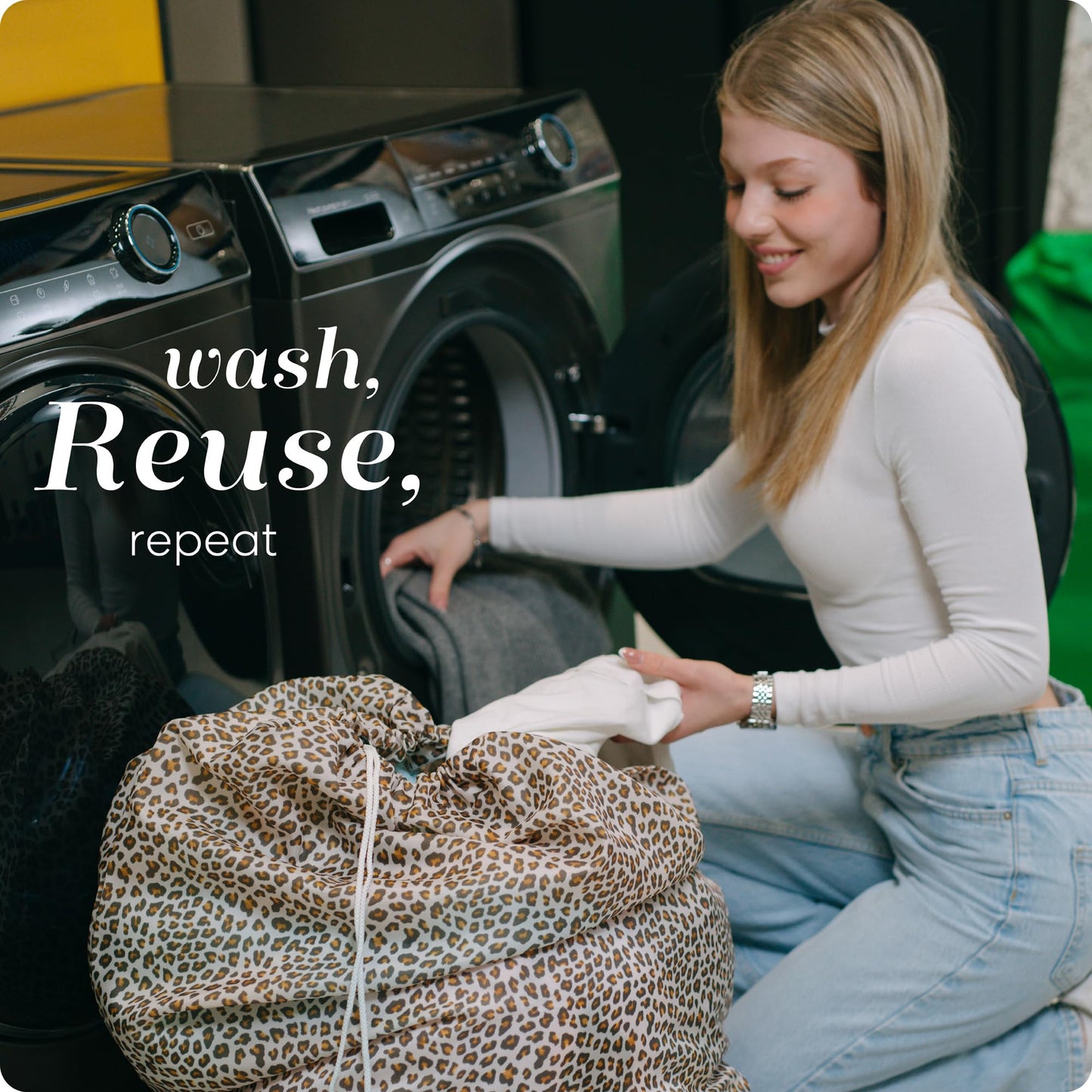 Handy Laundry Nylon Bag - Locking Drawstring Closure, Machine Washable, These Large Bags Will Fit a Laundry Basket and Strong Enough to Carry up to Two Loads of Clothes. (Leopard | 30" x 40")