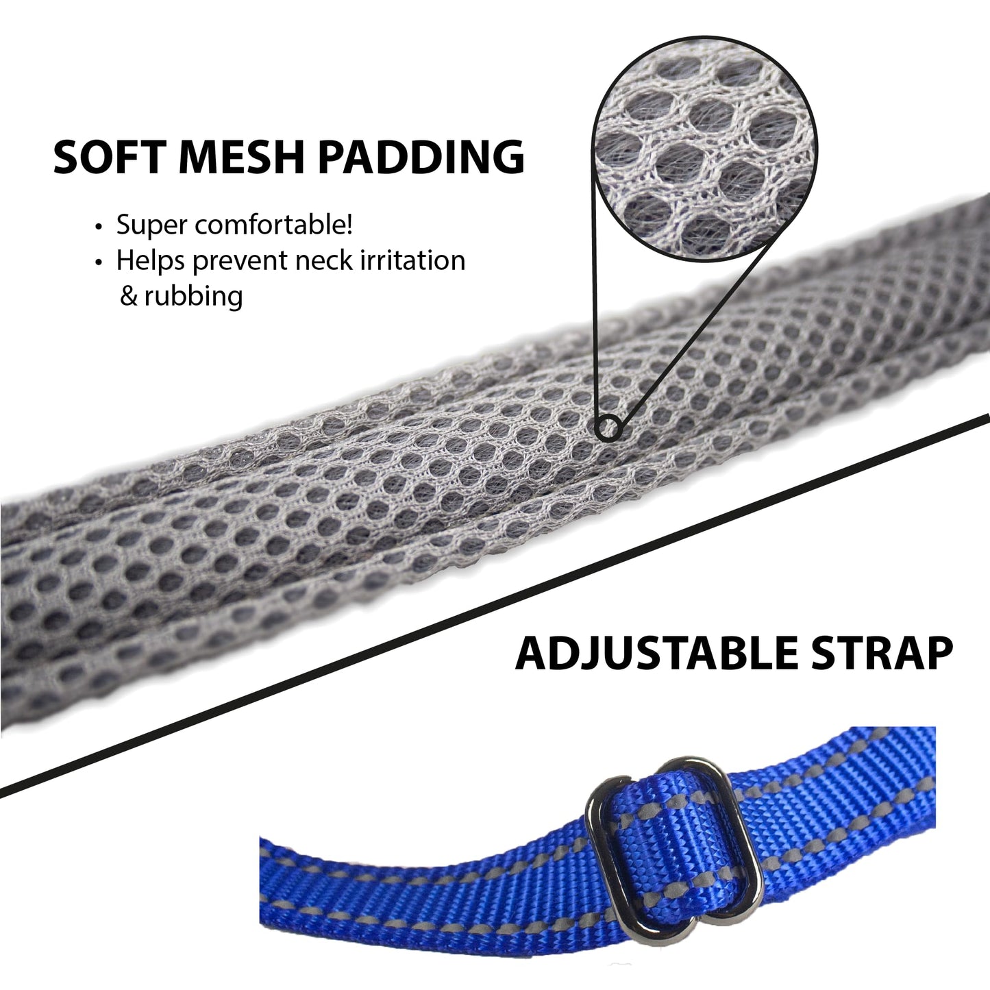 Elite Paws™ UK: Premium Metal Buckle Dog Collar, Strong, Safe, Padded, Comfortable, Reflective, Adjustable, Secure Fit with Metal Lead Attachment, Puppy Walking/Training Product (30cm-35cm, Blue/Grey)