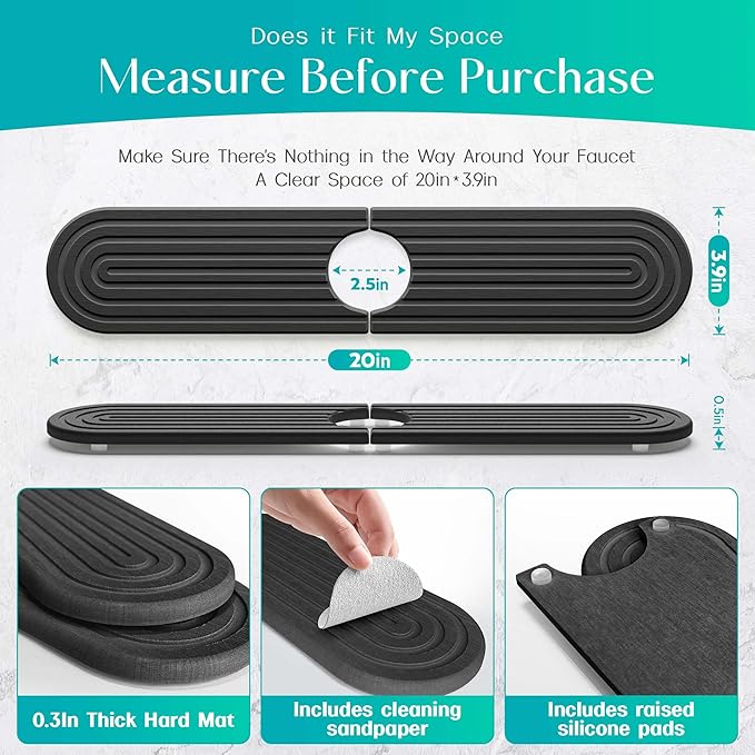 Stone Faucet Mat for Kitchen Sink – Diatomite Fast-Drying Stone Tray, Faucet