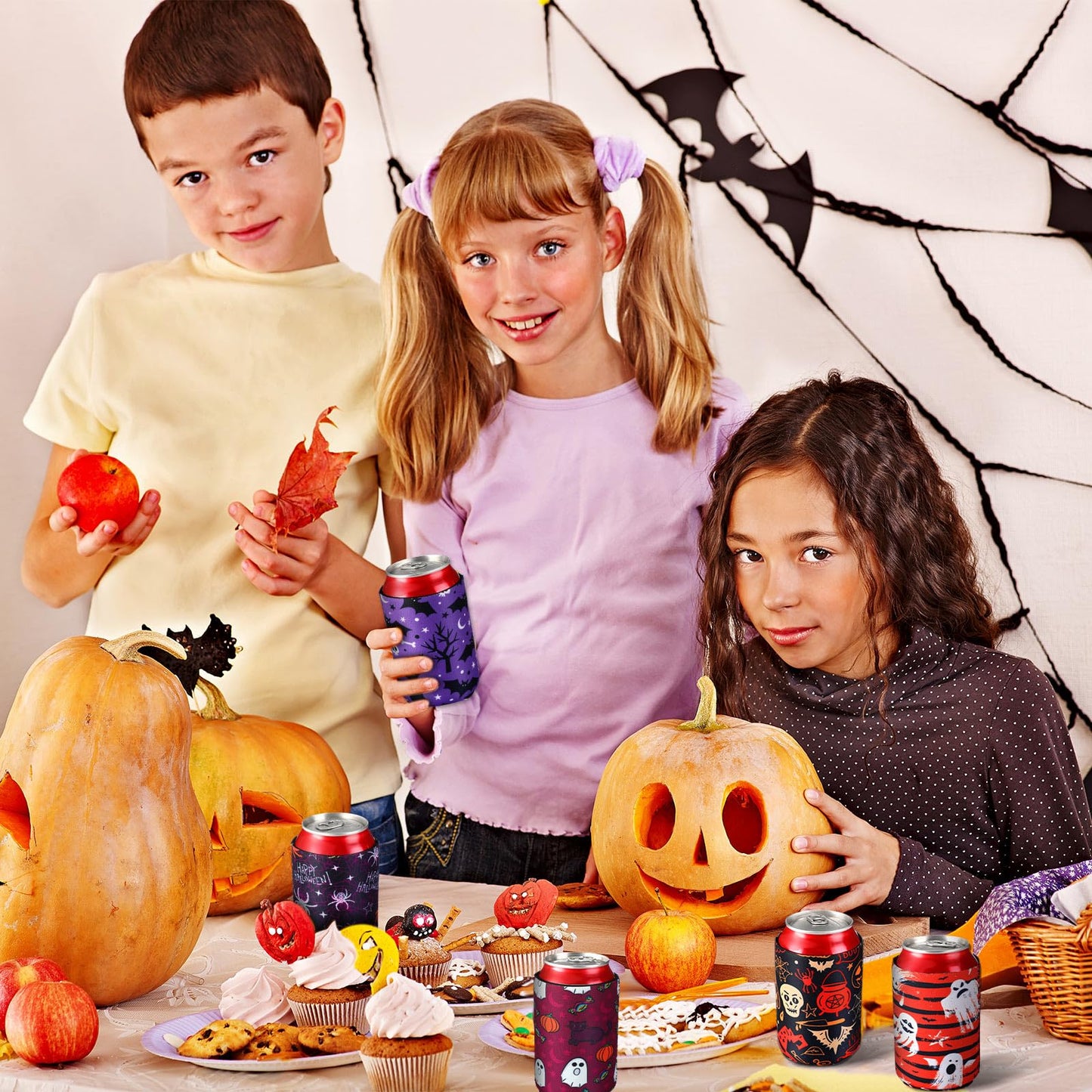 CHENGU 16 Pcs Beer Can Sleeves Halloween Cooler Insulated 12oz Neoprene Soda Holder Non Slip Colored Drink Can Covers for Bottles Home Kitchen Office Bar