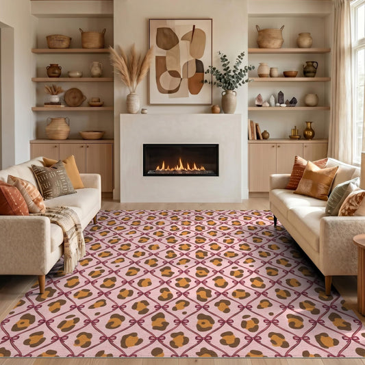 Adiugt 5'x7' Washable Area Rug Spotted Throw Displaying Geometric Arrangements Leopard for Guest Room, Lounge, Apartment, Non-Slip Low Profile