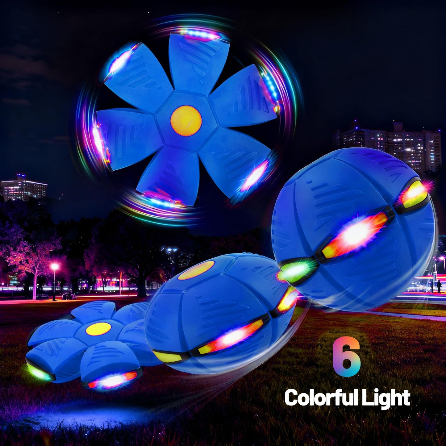 Comnonage Magic Metaball, Magic Bouncing Ball, 2PCS Magic Flying Saucer Interactive Pop-Up Transform Toy, Family Interaction Red and Blue Bouncy Ball, Delay Frisbee Flying Disc Toy with 6 Light