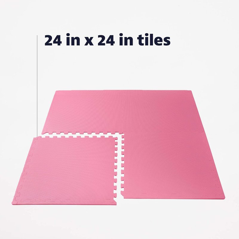 EVA Foam Floor Tiles - 1/2 Inch Thick Interlocking Mats for Indoor Gym & Home Use | 24" x 24" Pink, 16 Sq Ft (4 Tiles)