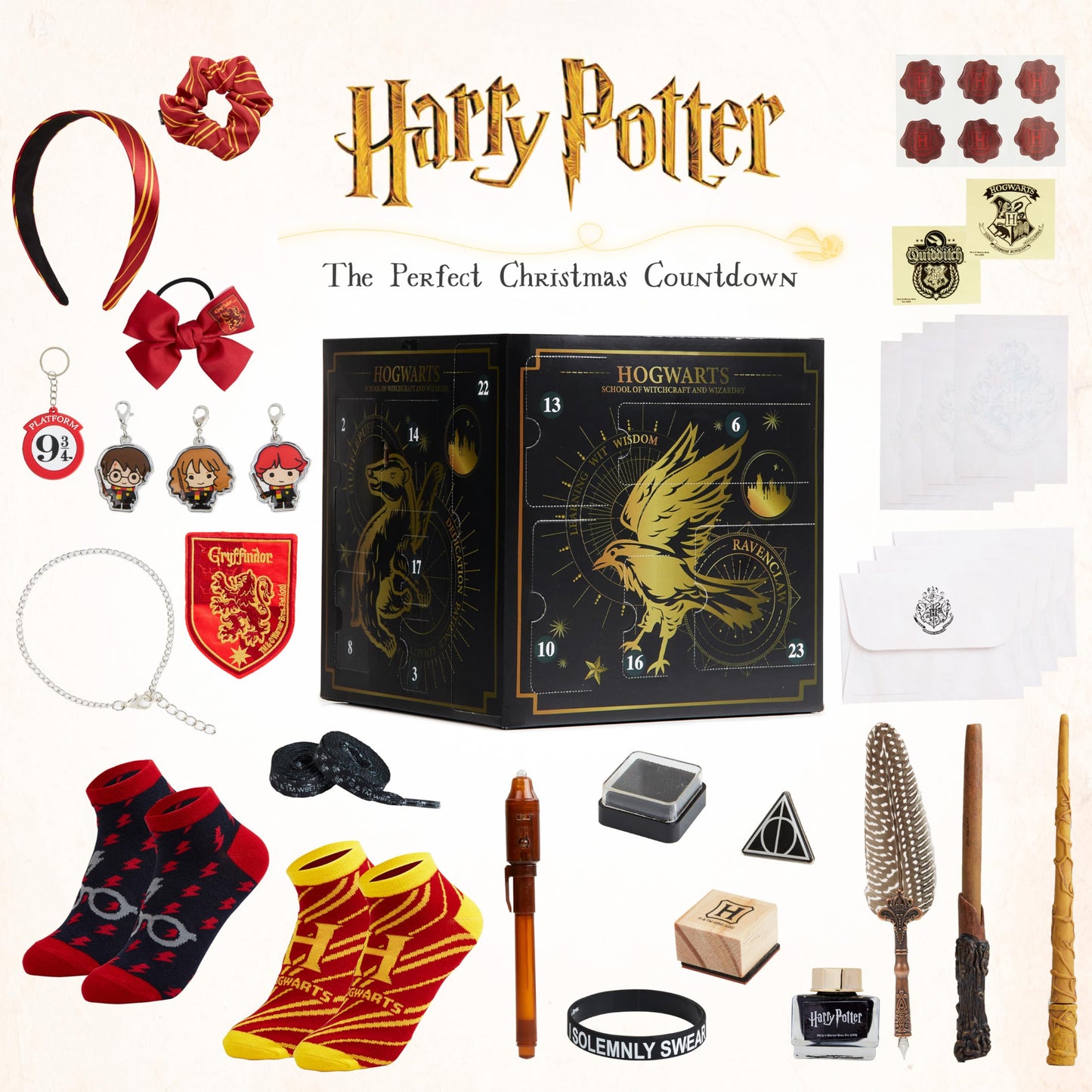 Harry Potter Advent Calendar 2025 Girls with Stationery Socks & Accessories 24 Days Magical Christmas Countdown Calendar Gifts for Kids Teens Women (Black Cube)
