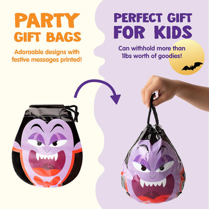 JOYIN 60PCS Halloween Drawstring Treat Bags, Trick or Treating Goodie Candy Small Plastic Gifts Bags Bulk in 12 Cute Monster Designs, Kids Halloween Party Favors Supplies