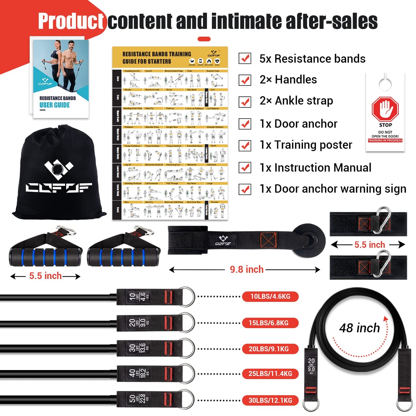Resistance Bands with Handles for Women, 5 Level Exercise Bands Workout Bands for Physical Therapy, Yoga, Pilates, Door Anchor, Storage Pouch