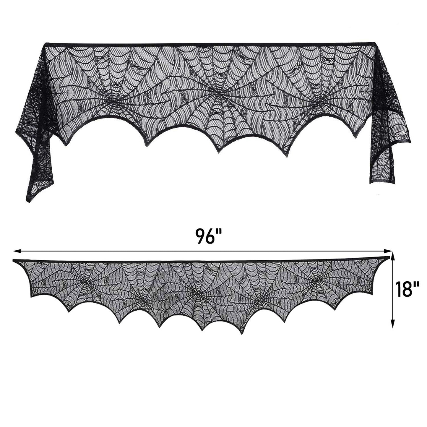 Lulu Home Halloween Fireplace Decorations, Fireplace Mantle Scarf Cover, Black Lace Spider Web for Door, Window and Flowerbeds Decoration, Halloween Party Supplies