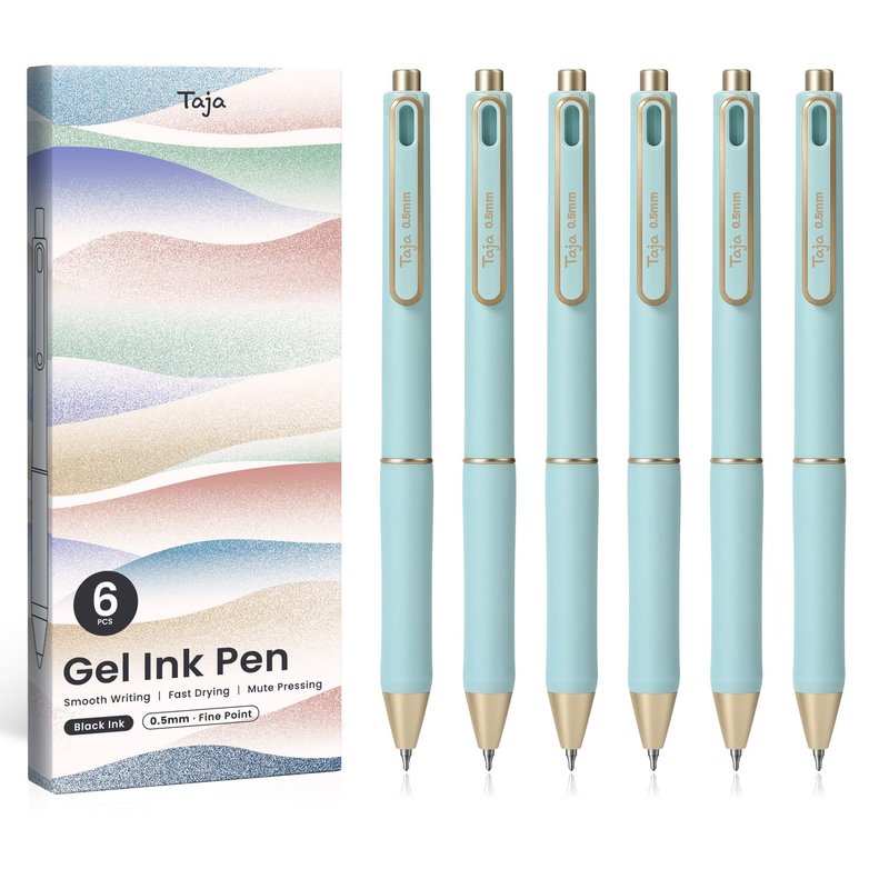 Taja Gel Pens, 12 Pcs Quick Dry Black Gel Ink Pens, 0.5mm Fine Point Smooth Writing Pens for Journaling and Note Taking, Cute Aesthetic Pens for Women & Men-Multicolor