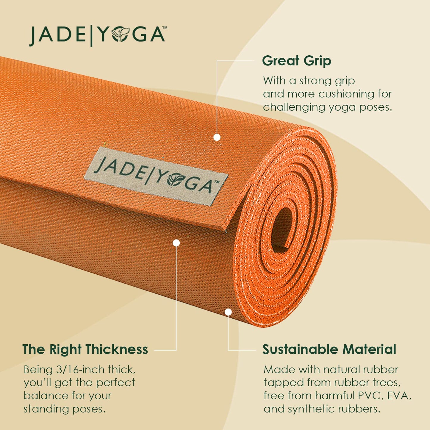 JadeYoga Harmony Yoga Mat - Durable & Thick Gym Fitness Mat, Non-Slip Natural Rubber Yoga Mat - Home Exercise & Stretching Mat, Workout Mat - Yoga, Pilates & Meditation for Women & Men