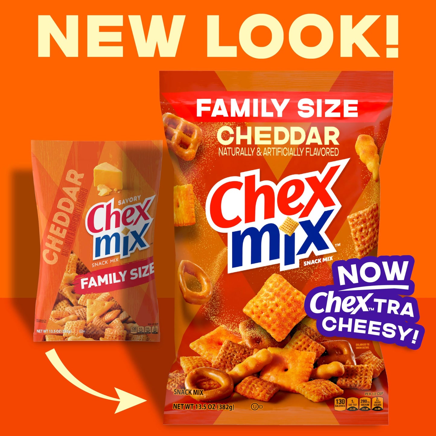 Chex Mix Cheddar Snack Mix, Savory Snack Bag, Family Size, 13.5 oz