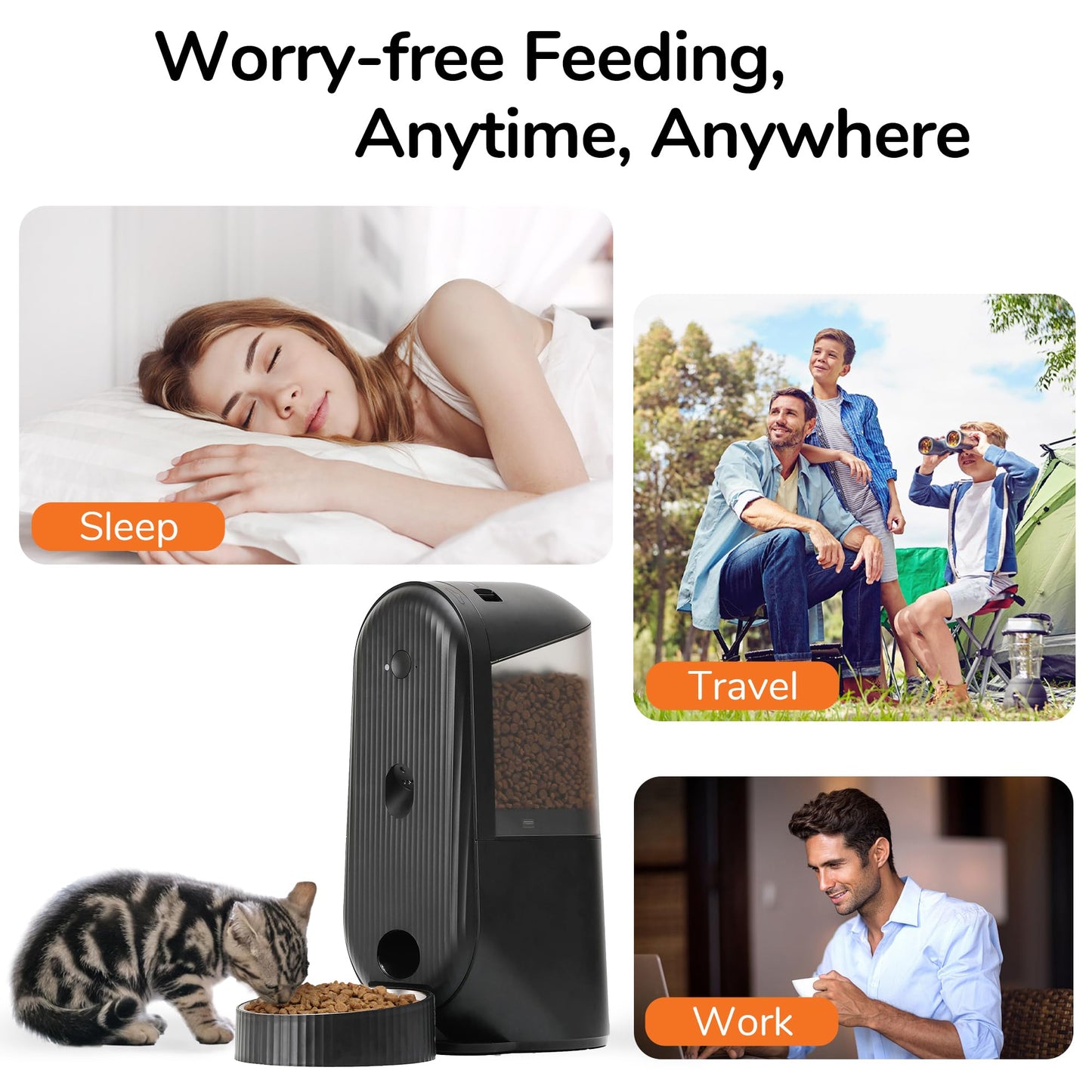 FUKUMARU Automatic Cat Feeder, 2 in 1 Automatic Pet Feeders with Camera and Audio, Support DIY Meals and Timed Control WiFi Cat Food Dispenser