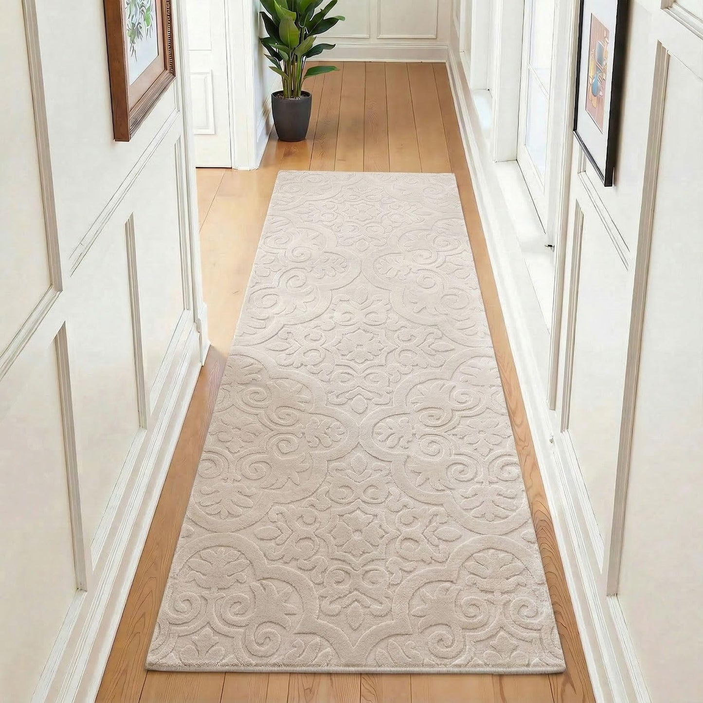 U'Artlines 2x6ft Hallway Runner Rug, Non Slip Washable Kitchen Rugs, Neutral Beige Modern High-Low Pile Rug Soft Cozy Floor Carpet Runners for Hallways Entryway Laundry Room Kitchen Bathroom