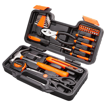 CARTMAN 39 Piece Tool Set General Household Hand Kit with Plastic Toolbox Storage Case Orange