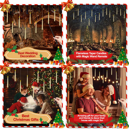 20 Pack Halloween Decorations Floating Candles with Wand,Magic Flameless Candles Flickering Warm Light LED Taper Candles Hanging for Harry Potter Christmas Witch Wizard Wedding Birthday Party Décor