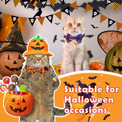 6 Pcs Halloween Cat Collar with Bow Tie and Bells, Breakaway Kitten Collar Ghost Pumpkin Witch Skull with Buckle Adjustable 7-11 Inch Funny Gothic Cat Supplies
