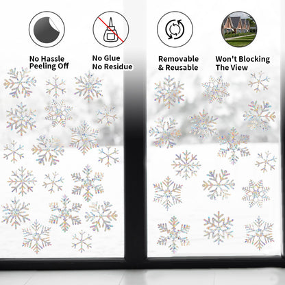 Snowflake Window Clings, YUOROS 55 Pieces Christmas Winter Decorations Window Stickers Bird Window Strike Prevention Stop Birds from Hitting (Snowflake)